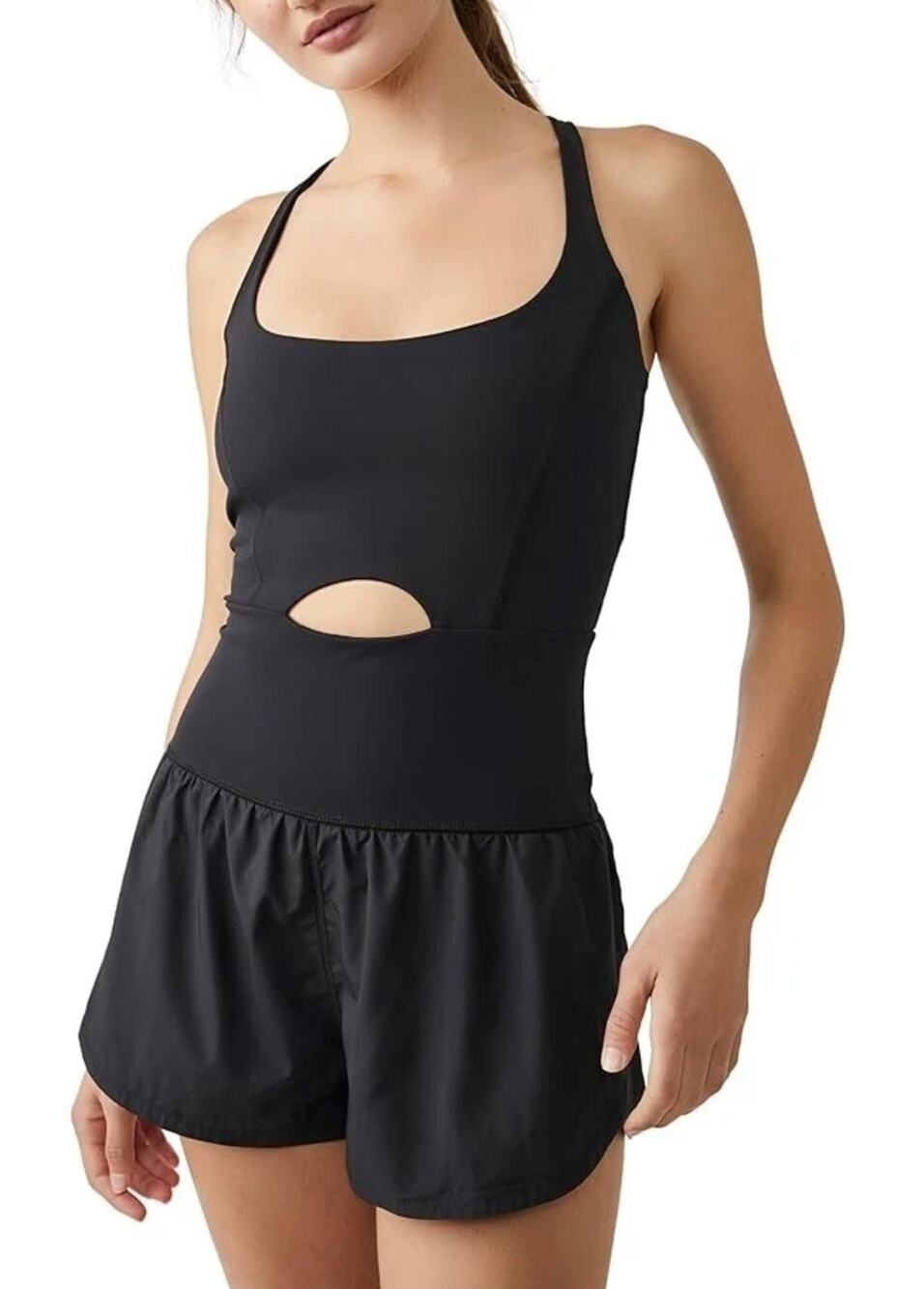 FP Free People Movement Black Righteous Runsie Cutout Athletic Romper Size S